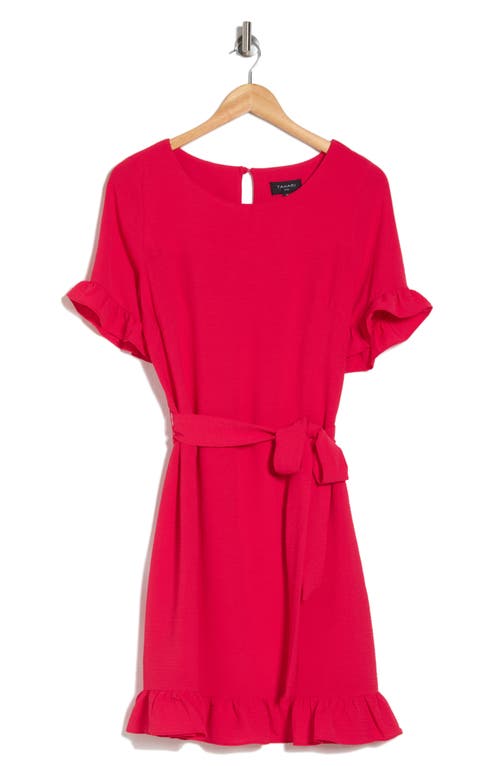 Shop Tahari Asl Ruffle Sleeve Side Tie Dress In Red