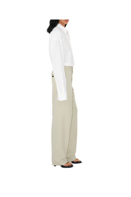 Shop Burberry Cotton Blend Trousers In Plaster