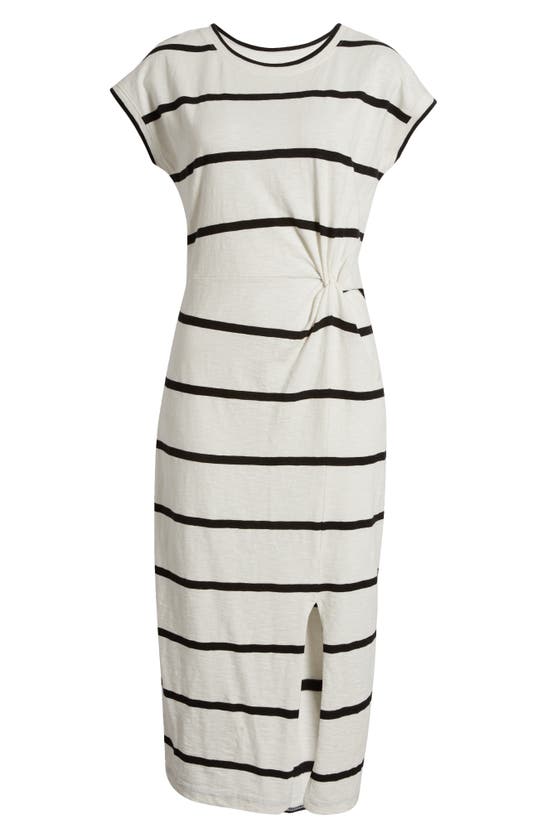 Shop Caslon Twist Waist Organic Cotton Midi T-shirt Dress In Ivory Cloud- Black Stripe