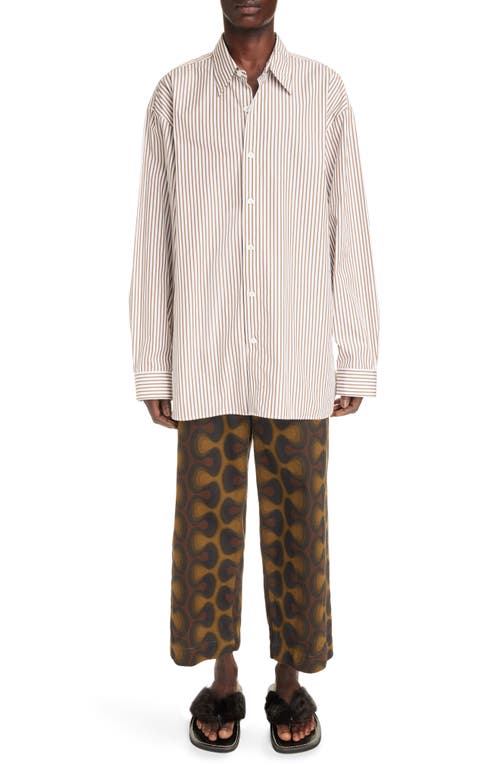 Dries Van Noten Calander Stripe Oversize Cotton Button-Up Shirt Brown 703 at Nordstrom,