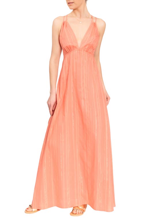 Hazel Long Cotton Nightgown in Coral Shimmer