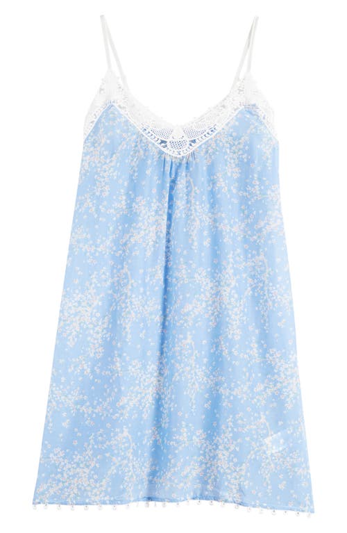Papinelle Cheri Blossom Lace Trim Cotton & Silk Nightgown In Powder Blue