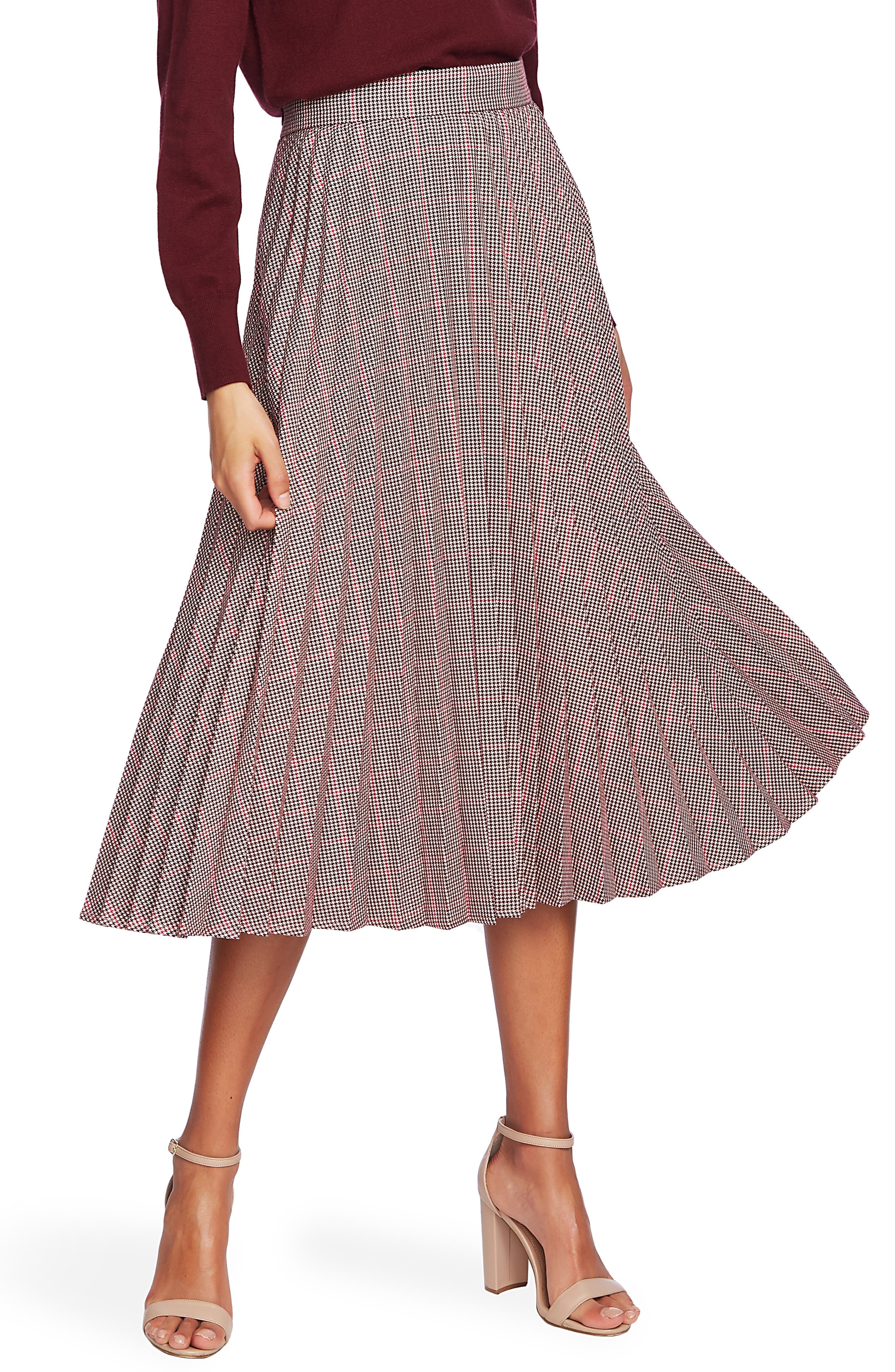 Court & Rowe Houndstooth Pleated Midi Skirt Nordstrom