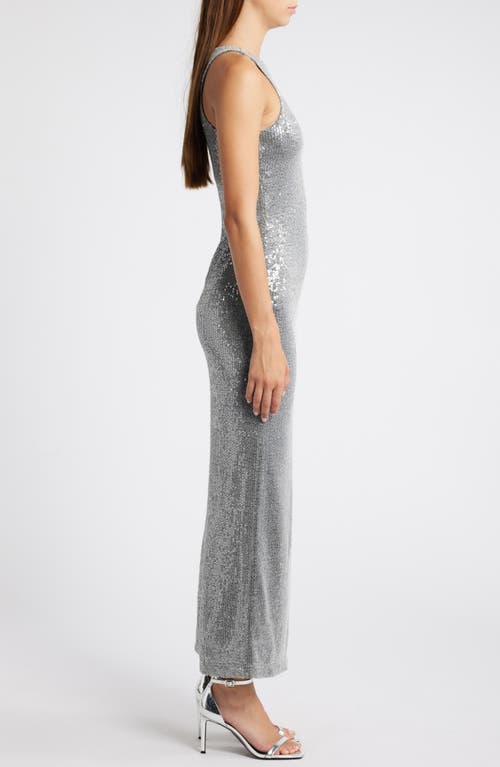 Rare London Sequin Sleeveless Column Gown In Charcoal