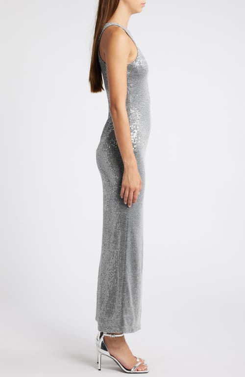 Shop Rare London Sequin Sleeveless Column Gown In Charcoal