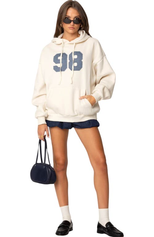 Shop Edikted 98 Oversize Cotton Blend Graphic Hoodie In Cream