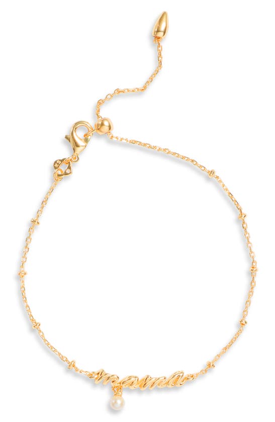 Shop Kendra Scott Mama Freshwater Pearl Script Pendant Bracelet In Gold White Pearl