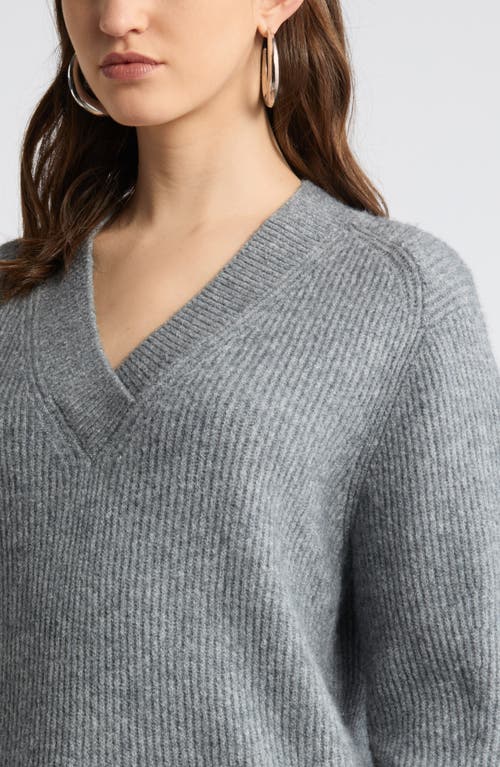 Shop Nordstrom Rib V-neck Sweater In Grey Dark Heather