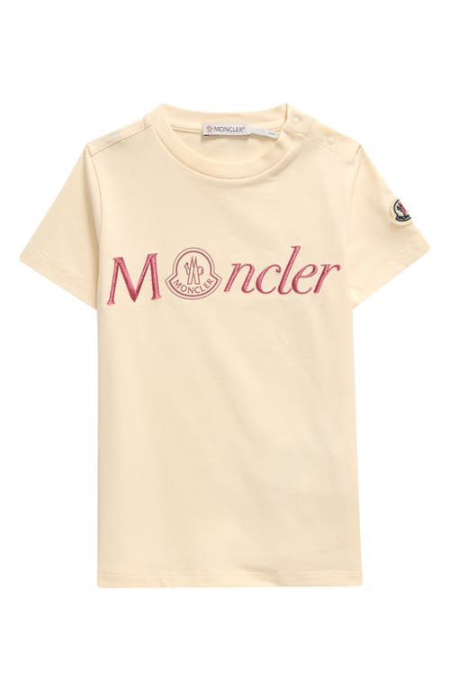 Shop Moncler Kids' Embroidered Logo T-shirt In Ivory