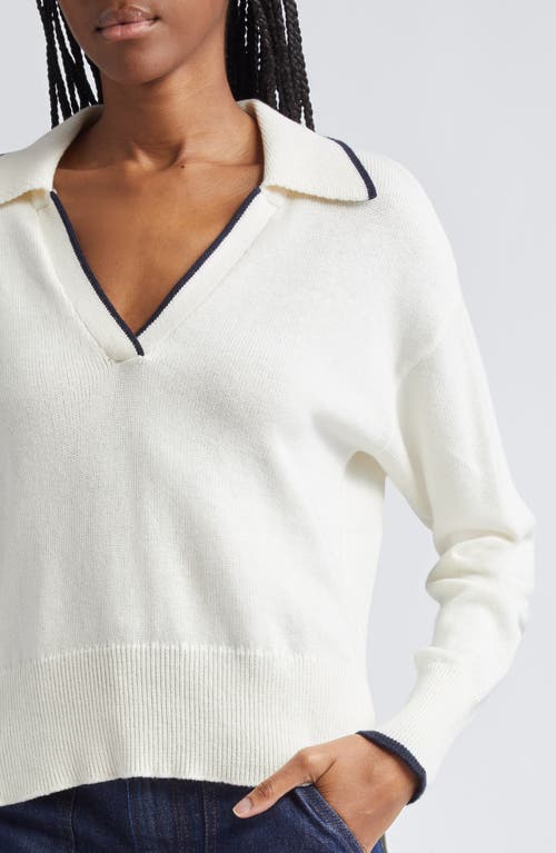 Shop Veronica Beard Koko Johnny Collar Polo Sweater In Ivory