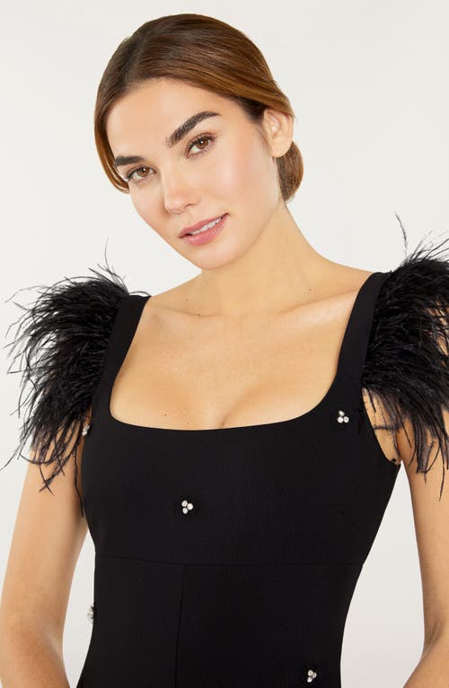 Shop Likely Cameron Feather Cap Sleeve Gown In Black