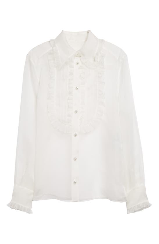 Shop Dolce & Gabbana Ruffle Bib Silk Button-up Shirt In W0001 Bianco Naturale