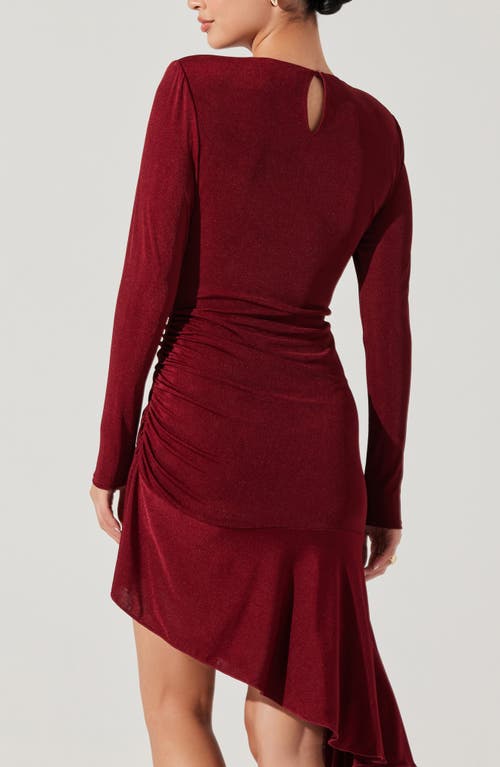 Shop Astr The Label Metallic Long Sleeve Asymmetric Hem Minidress In Wine