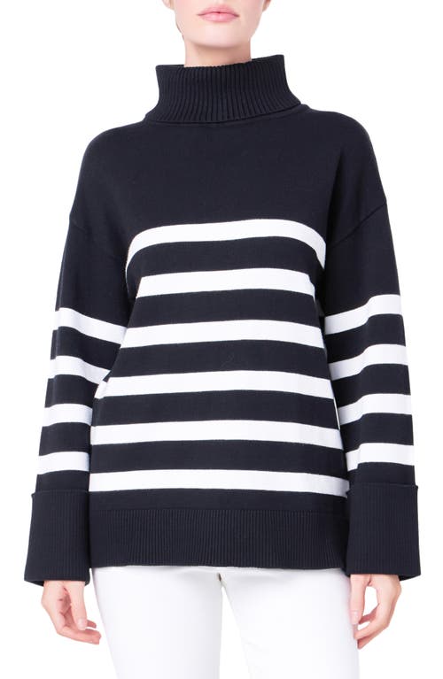 Shop English Factory Stripe Turtleneck Sweater In Black/white