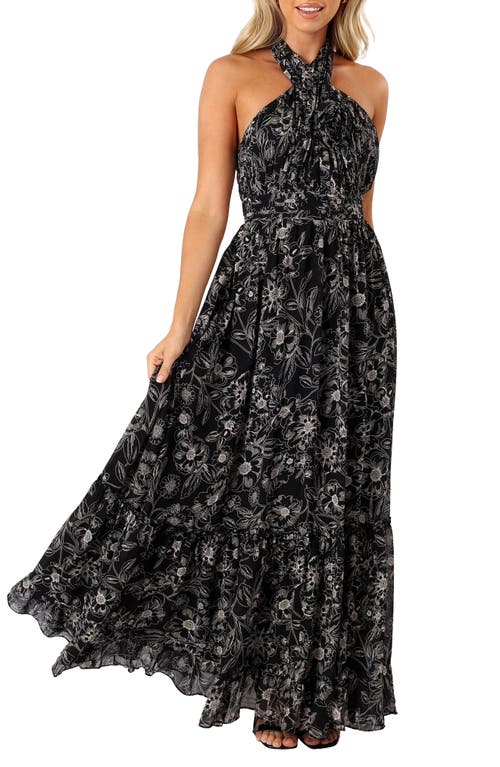 Petal And Pup Petal & Pup Lennon Floral Halter Gown In Black