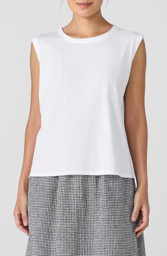 Eileen Fisher Crewneck Organic Cotton Jersey Sleeveless Top In White