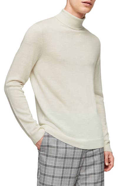 Topman Merino Wool Turtleneck Sweater In Off White