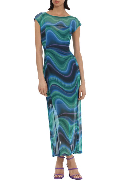 DONNA MORGAN FOR MAGGY Cap Sleeve Mesh Dress in Cobat Blue Jade Green at Nordstrom, Size 8