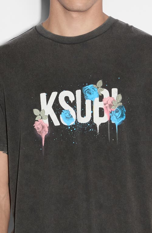 Shop Ksubi Graff Rose Kash Floral Graphic T-shirt In Grey