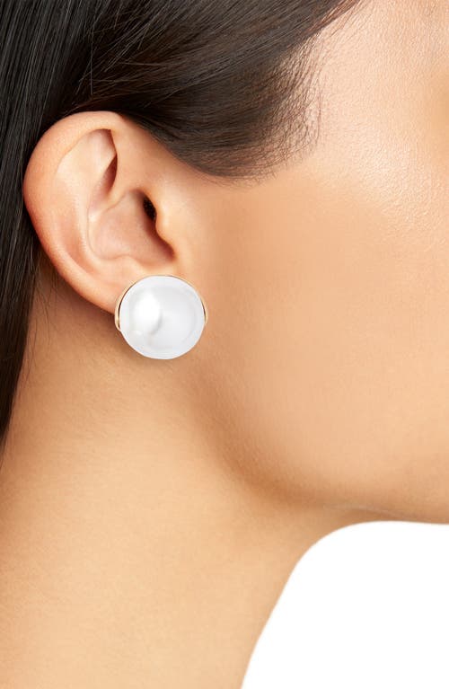 Shop Open Edit Jumbo Faux Pearl Button Stud Earrings In White- Gold