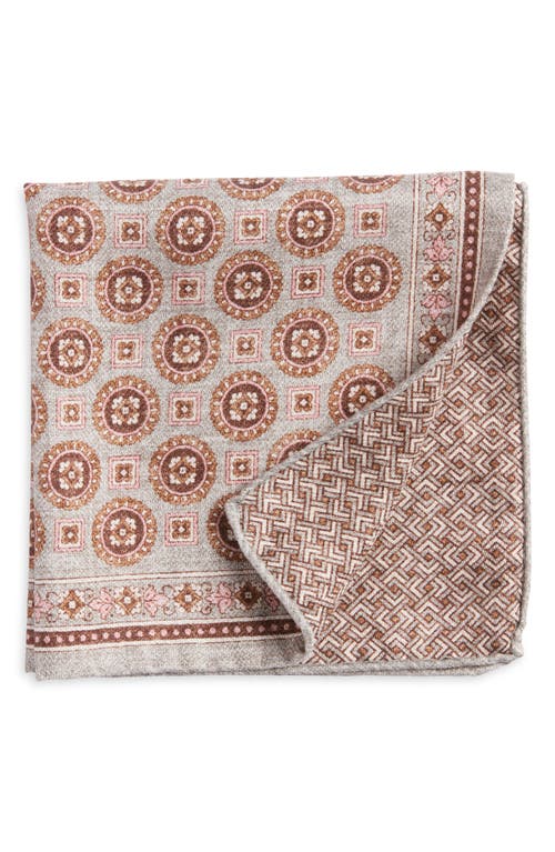 EDWARD ARMAH Medallion Neat Reversible Silk Pocket Square in Grey 