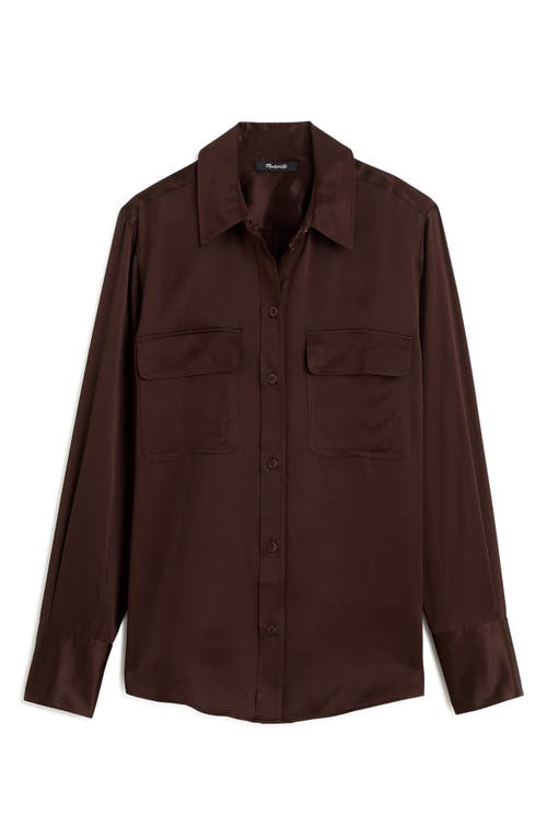 Shop Madewell Silk Flap Pocket Button-up Shirt In Dark Carob