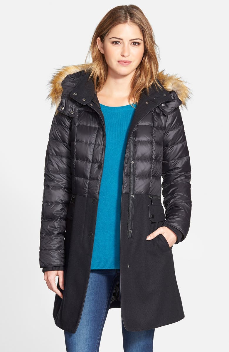 1 Madison Quilted Down & Wool Blend Coat with Faux Fur Trim (Online ...
