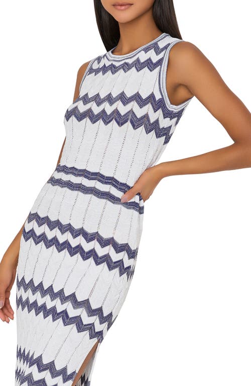 Shop Milly Oversize Zigzag Knit Midi Dress In Navy/ecru