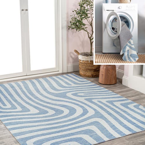 Jonathan Y Maze Abstract Two-tone Low-pile Machine-washable Area Rug In Blue/cream