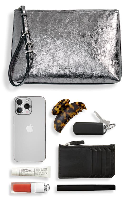 Shop Givenchy Voyou Metallic Leather Travel Pouch In Silvery Grey
