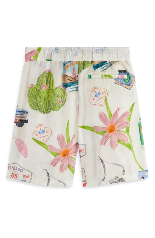 Shop Scotch & Soda Fave Travel Print Drawstring Shorts In Light Beige