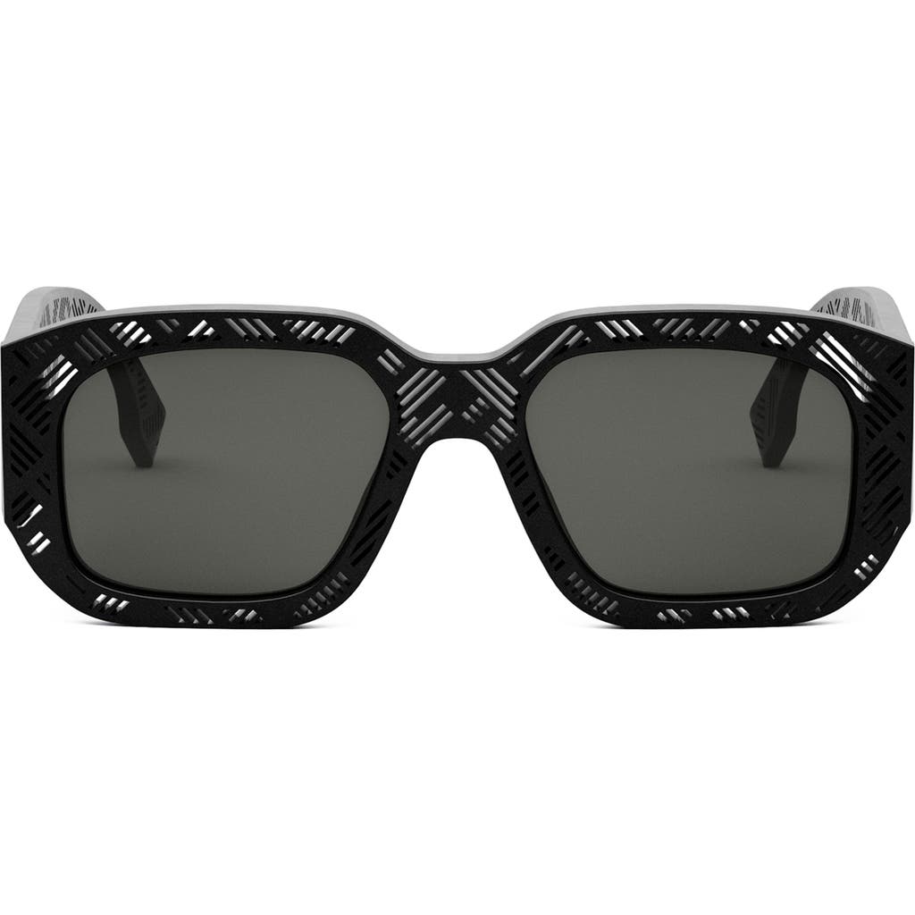 Fendi The  Shadow 52mm Rectangular Sunglasses In Matte Black/smoke