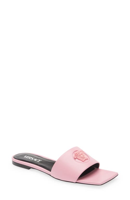 Versace Medusa Embellished Slide Sandals in Baby Pink