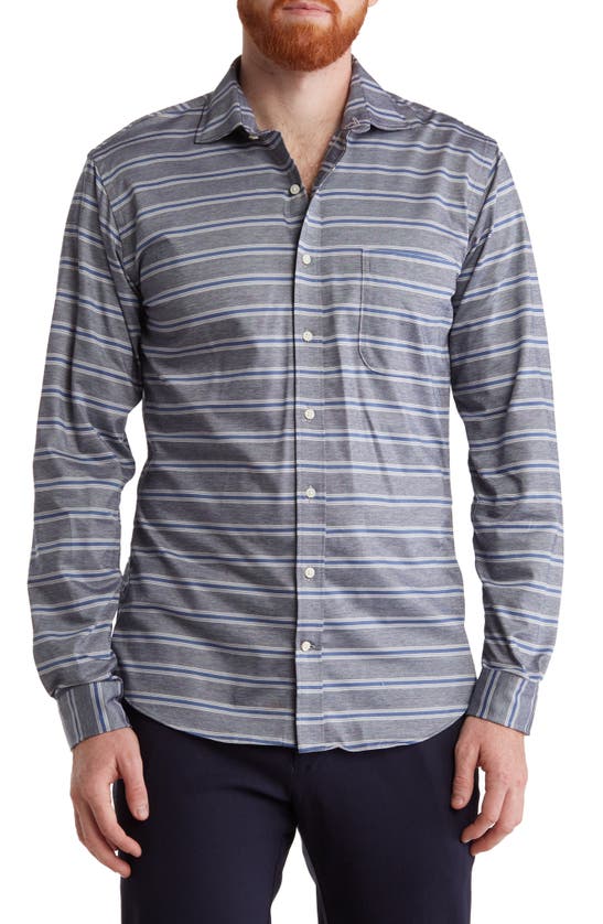 Alton Lane Walker Seasonal Knit Button-up Shirt In Dark Grey Stripe