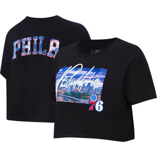 Women's Pro Standard Black Philadelphia 76ers Cityscape Crop Boxy T-Shirt