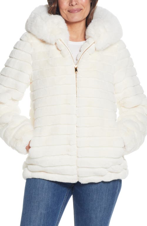 Hooded Faux Fur Jacket in Cream