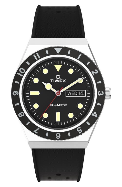 Timex Men's Q Diver Black Synthetic Watch 38mm In Silver/black/black