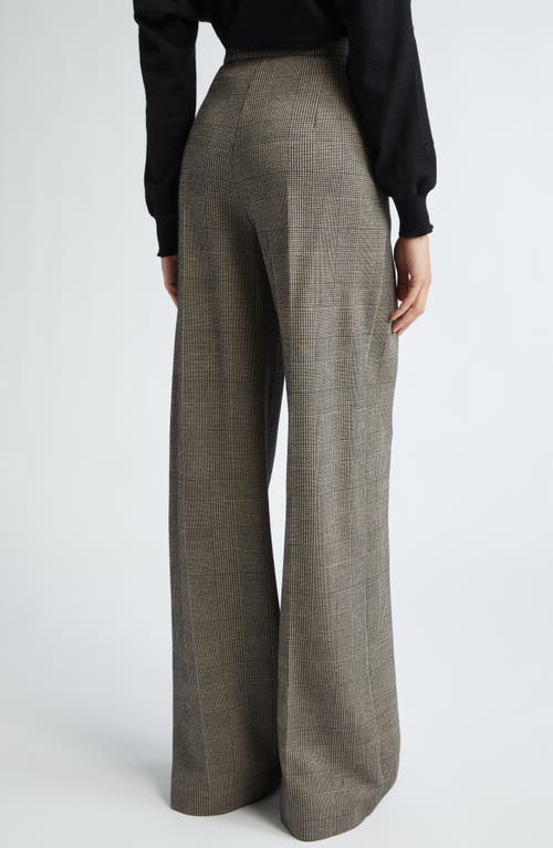 Max Mara Cognac Check Wide Leg Wool Blend Jersey Pants In Grey/ Black