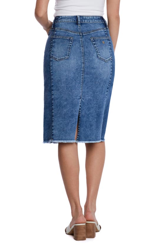 Wash Lab Denim Two-tone Raw Hem Denim Skirt In Compass Blue Combo