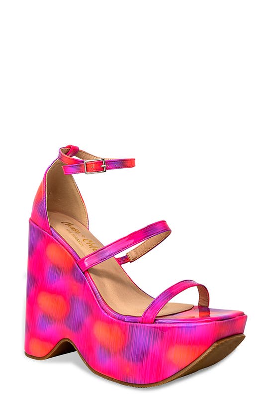 Chase & Chloe Astra Platform Wedge Ankle Strap Sandal In Fuchsia Multi