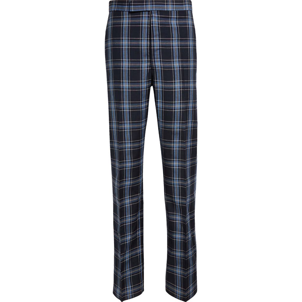 Thom Browne Men's Plaid Wool & Linen-blend Backstrap Suit Pants In Dark Navy