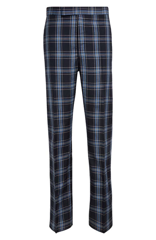 Thom Browne Men's Plaid Wool & Linen-blend Backstrap Suit Pants In Dark Navy