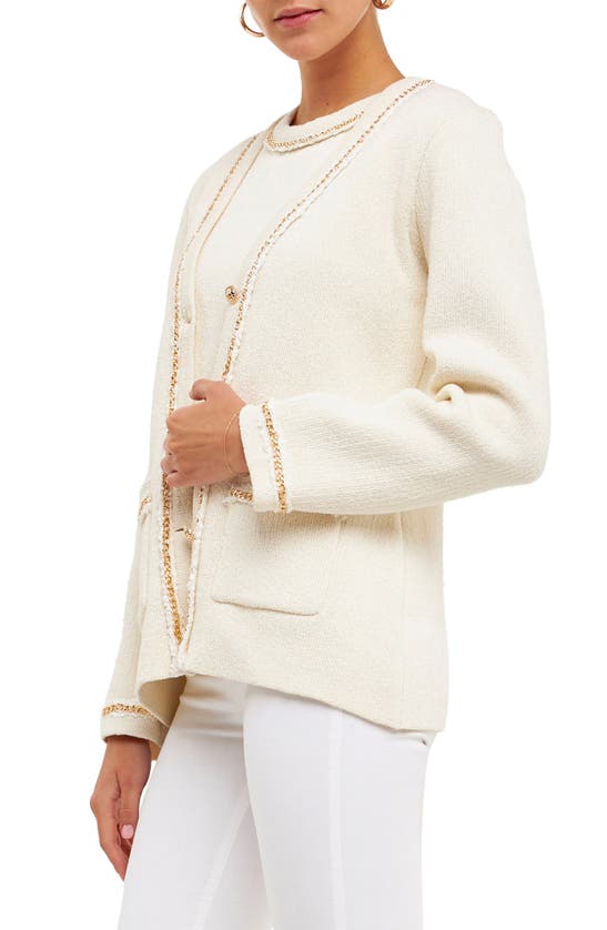 Endless Rose Chain Trim Cardigan In Cream
