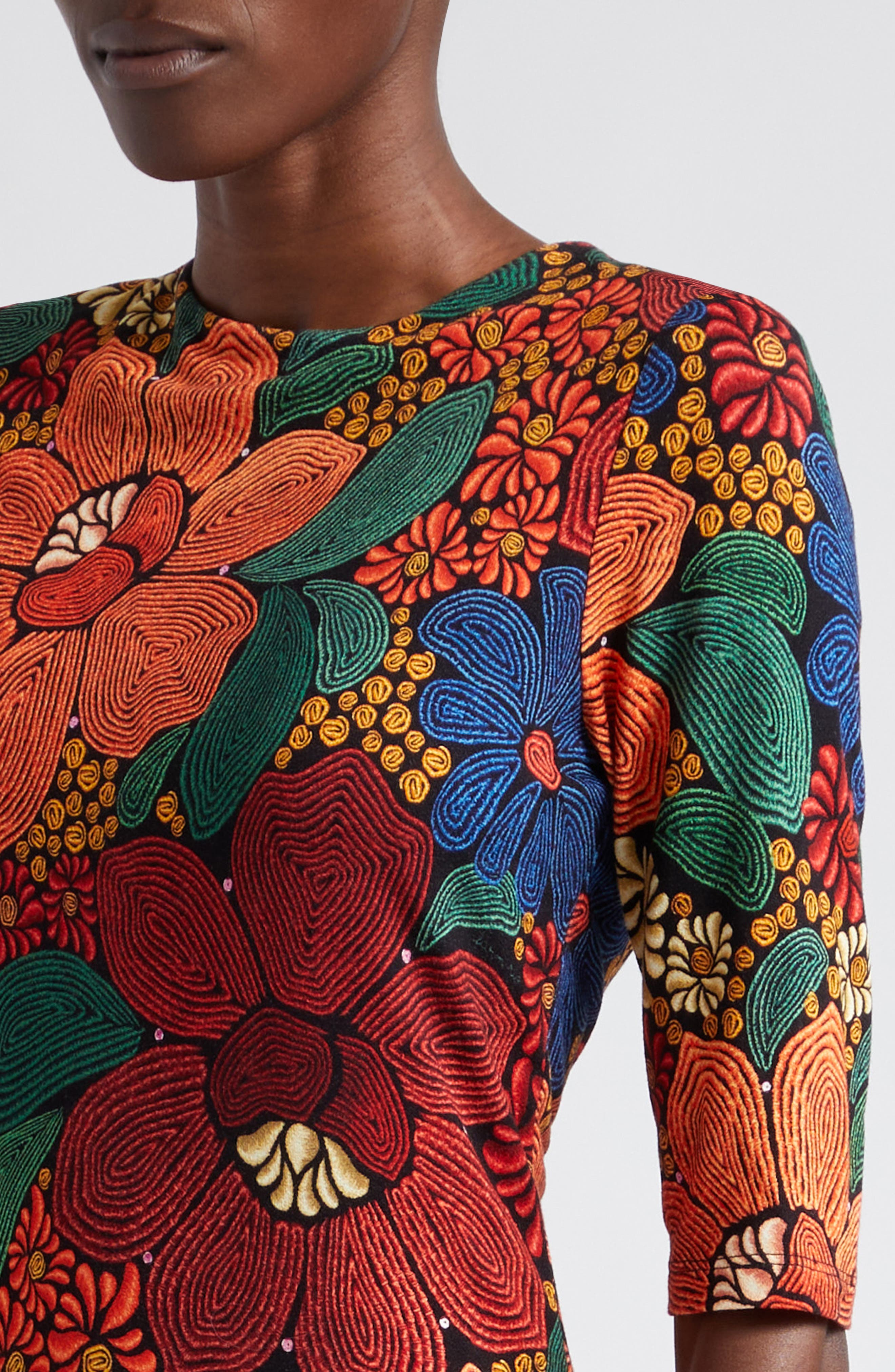 FARM Rio Stitched Flowers Print Midi Dress in Black | Smart Closet