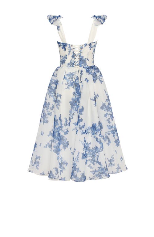 Milla Charming Blue Hydrangea-patterned Organza Midi Dress In Blue-navy