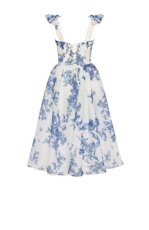 MILLA MILLA CHARMING BLUE HYDRANGEA-PATTERNED ORGANZA MIDI DRESS 