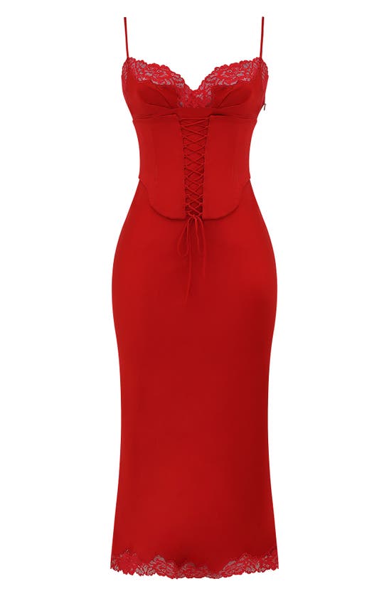 House Of Cb Corset Satin Slipdress In Red Rose | ModeSens