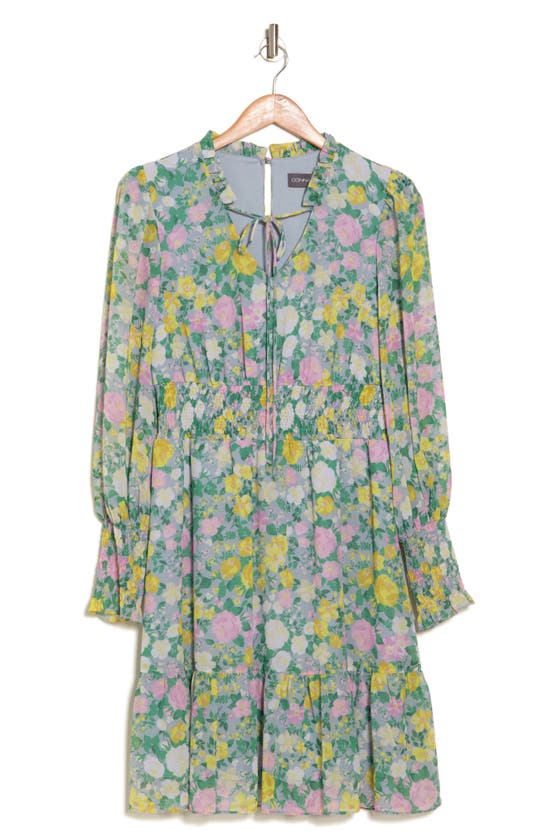 Shop Donna Ricco Floral Smocked Waist Maxi Dress In Grey Multi