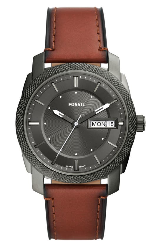Fossil Men's Machine Brown Leather Strap Watch 42mm In Blue