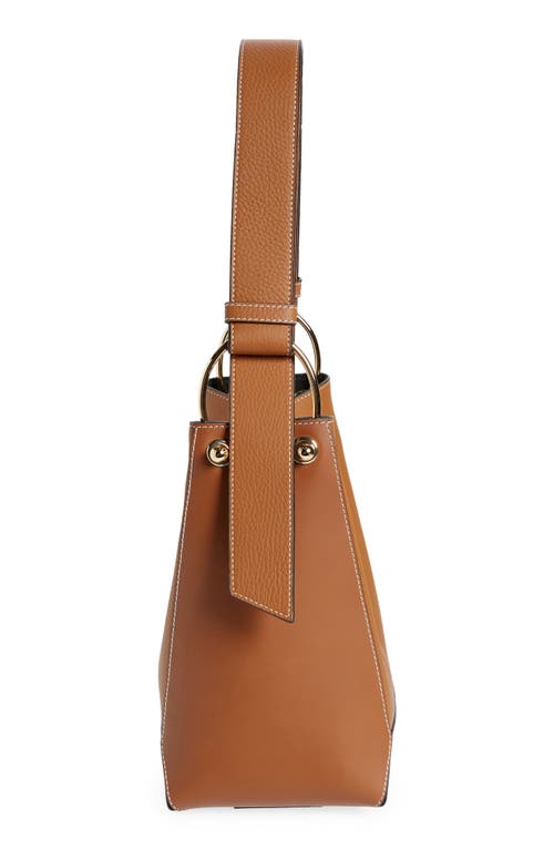 Shop Strathberry Midi Lana Leather Bucket Bag In Tan/vanilla